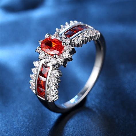 High Quality Silver Plated Ring Red Crystal Wedding Rings Cubic