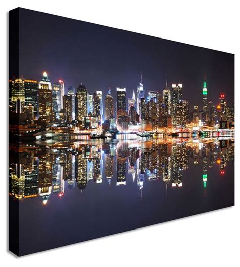 City Lights Reflect By City Art Canvas Printers Canvas Art Cheap