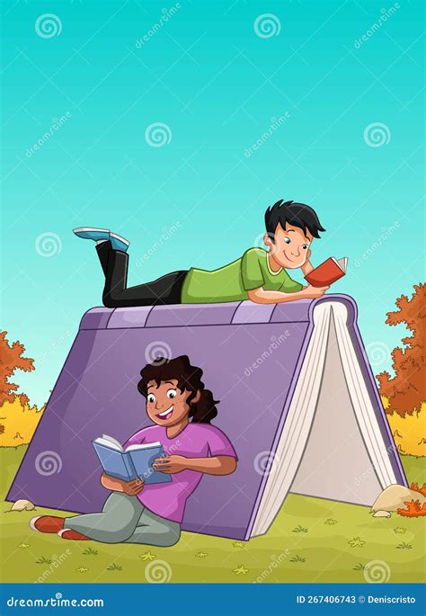 Cartoon Teenagers Reading Books Stock Vector Illustration Of
