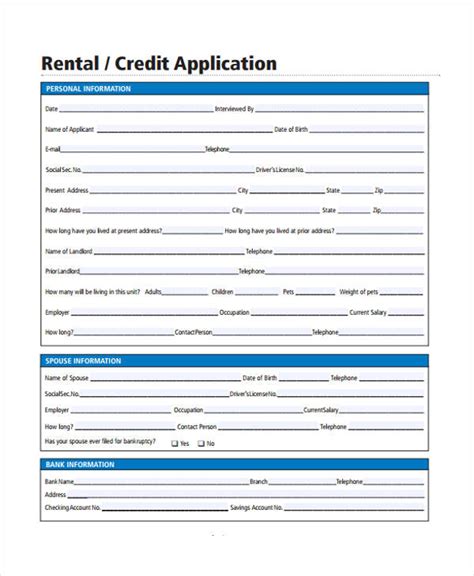 Free Printable Residential Rental Application