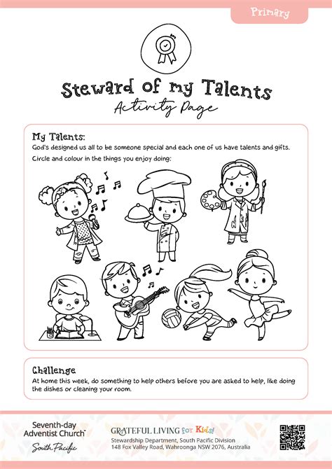 Steward Of My Talents Kids Activity Sheets Stewardship