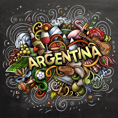 Argentina Hand Drawn Cartoon Doodles Illustration Funny Design Stock