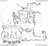Cauldron Stirring Witch Outlined Potion Warty Halloween Illustration Clipart Royalty Vector Toon Hit sketch template