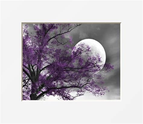 Black White Purple Print Tree Moon Contemporay Purple Gray Etsy