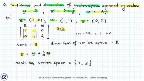 Basis And Dimension Of Vector Space Spanned By Vectors Example 1 Youtube
