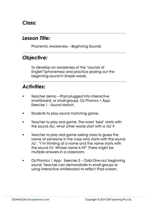 Sample Kindergarten Phonics Lesson Plan Lesson Plans Learning