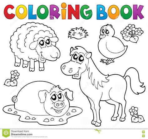 Coloring Book With Farm Animals 4 Stock Vector Illustration Of Happy