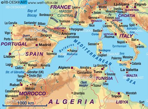 Map Of Mediterranean Sea West Region In Several Countries Welt Atlasde