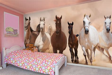 Herd Of Horses Panoramic Wall Mural Wallsauce Uk Horse Themed