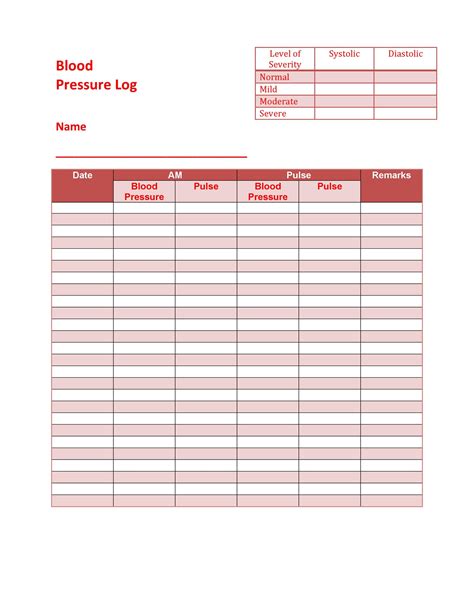 Free Blood Pressure Chart And Printable Blood Pressure Log Printable Blog