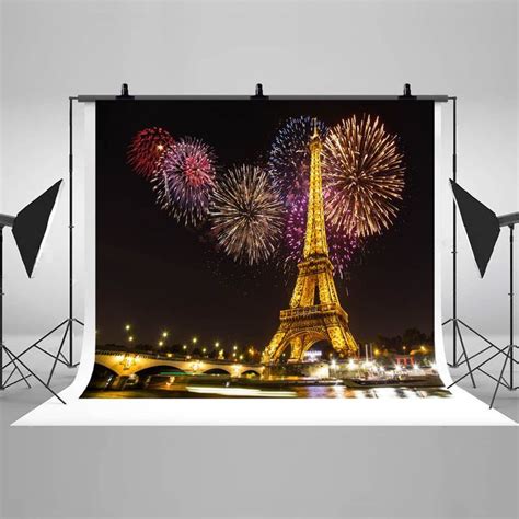 Paris Eiffel Tower Night Photography Backdrops Colorful Fireworks Photo