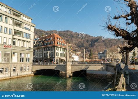 Aare River Promenade In The City Of Thun In Switzerland Editorial Image