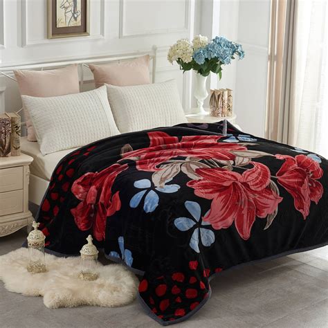 Plush Soft Warm 2 Side Printed Raschel Bed Blankets 5LB, Queen Size 77 