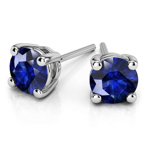 Blue Sapphire Round Gemstone Stud Earrings In White Gold 3 2 Mm