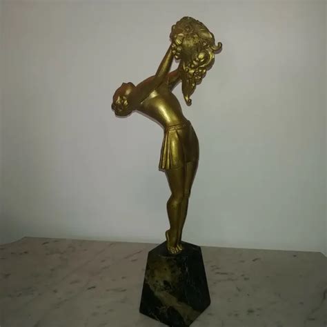 RARE FRENCH ART Deco MOLINS BALLESTE Nude Figural Gilt Spelter