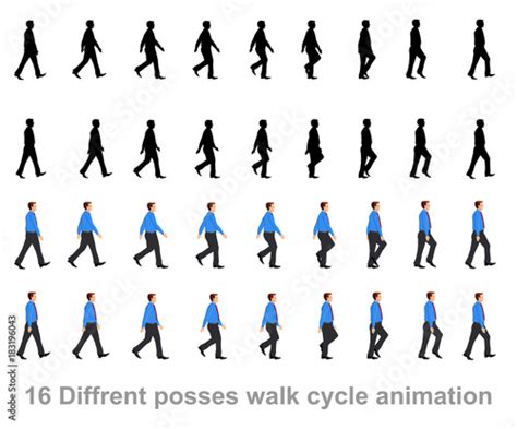 Business Man Walk Cycle Sprite Sheet Animation Frames Silhouette