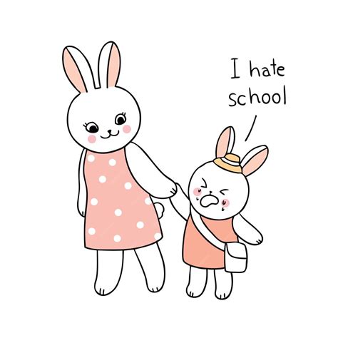 Premium Vector Cartoon Cute Back To School Mother And Baby Rabbit