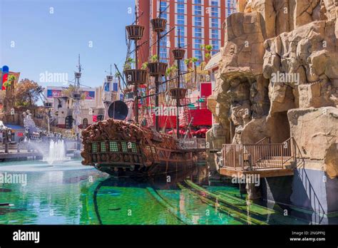 Beautiful view of pirates ship at Treasure Island hotel in Las Vegas on