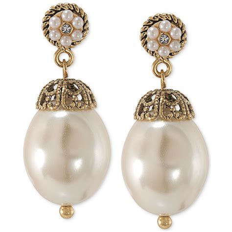 Carolee 14k Antique Goldtone Glass Pearl Drop Earrings In Metallic Lyst