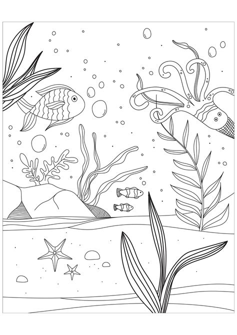 Fish Octopus And Starfish Pisces Kids Coloring Pages
