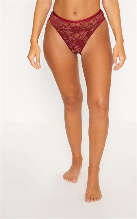 Burgundy High Waisted Lace Panty Prettylittlething Usa