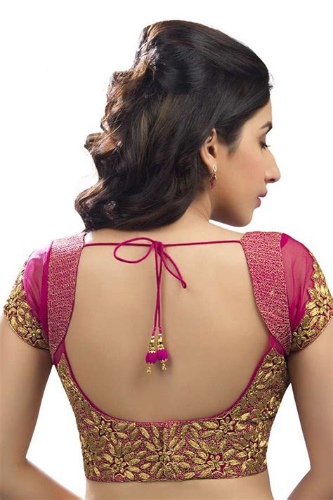 Dark Pink And Gold Festive Wear Raw Silk And Net Blouse With Cap Sleeves Bl557 Neck Designs