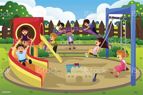 Children Playing In The Playground Stock Vector Art And More Images Of