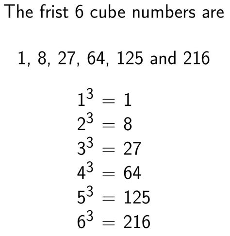 First 6 Cube Numbers Mathe