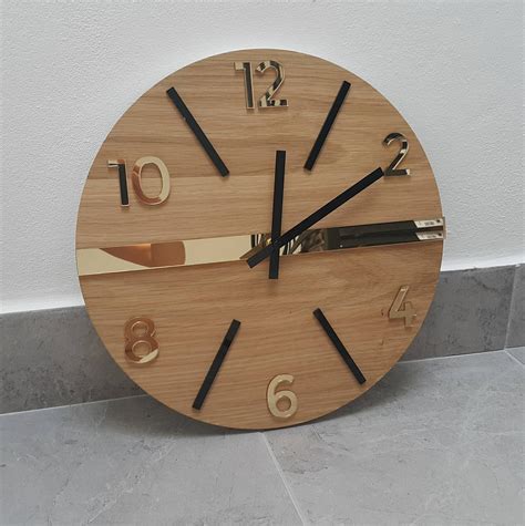 Wall Clock Wood Clock Large Wall Clock T Wall Decor Unique Wall Oak