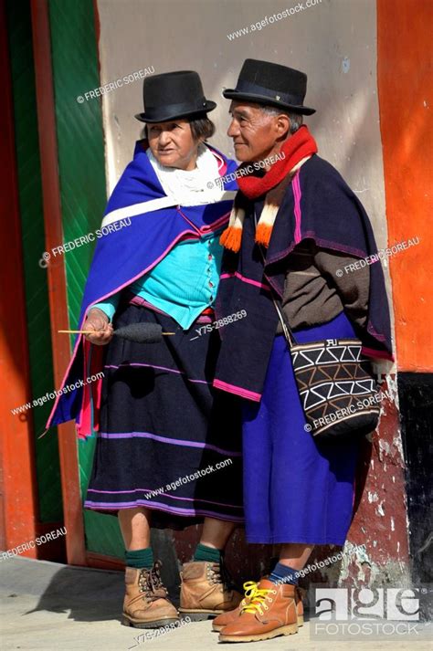 Colombian Ethnic People Guambiano Indigenous Group In National Clothes