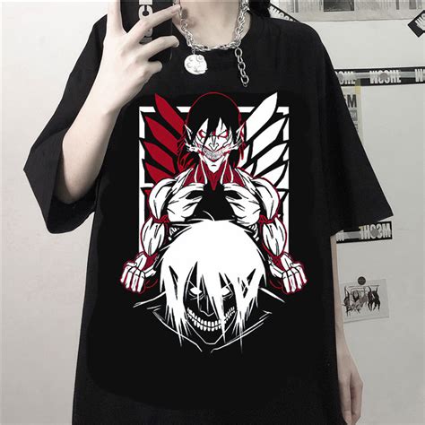 Attack On Titan Anime Goth Plus Size Men Women Clothing Graphic T Shirts Gothic Clothes Short