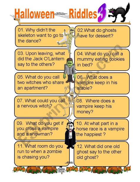 Halloween Riddles Worksheet For 5th Graders With Answers