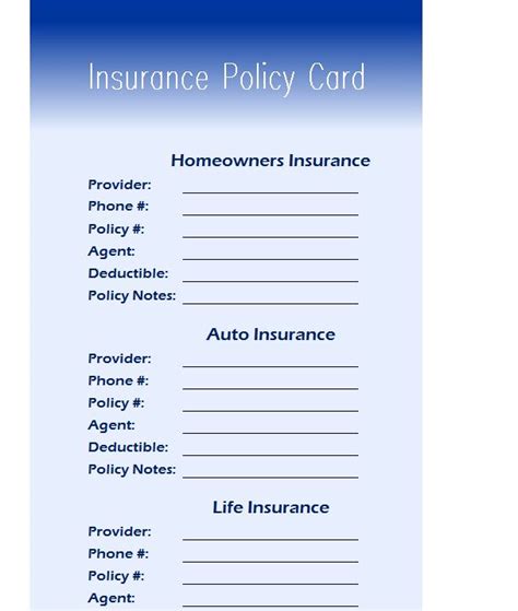 Insurance Policy Card - My Excel Templates