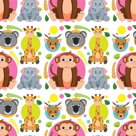 Free Vector Cute Animals Seamless Pattern