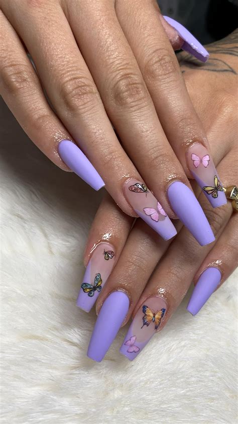butterfly nail art matte purple acrylic nails purple acrylic nails gel nails nail art