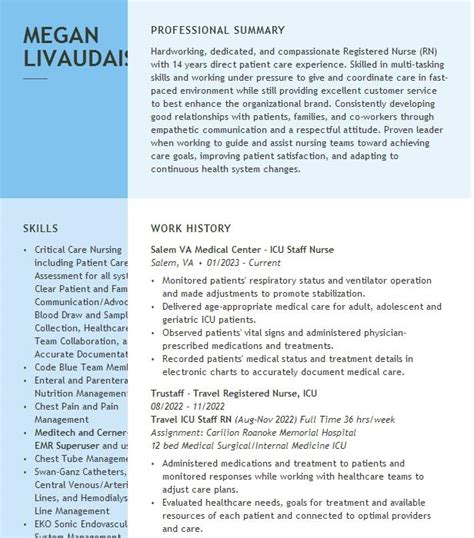 Travel Registered Nurse Icu Resume Example