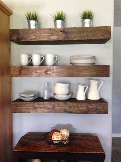 Make and install lightweight shelves that seem to float on the dining room wall without any visible means of support. Floating shelves in dining room - Shanty 2 Chic