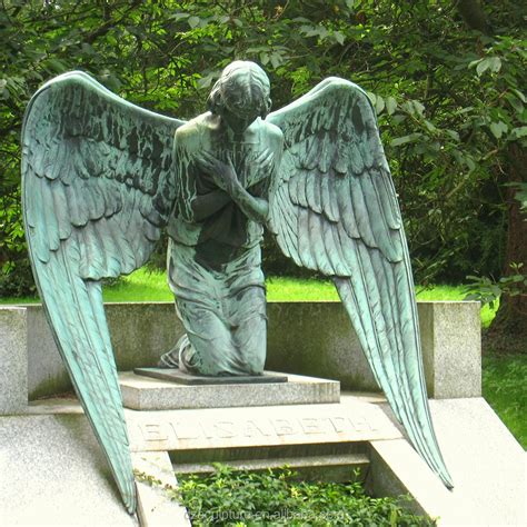 Bronze Life Size Winged Cemetery Angel Statue Kneeling And Praying