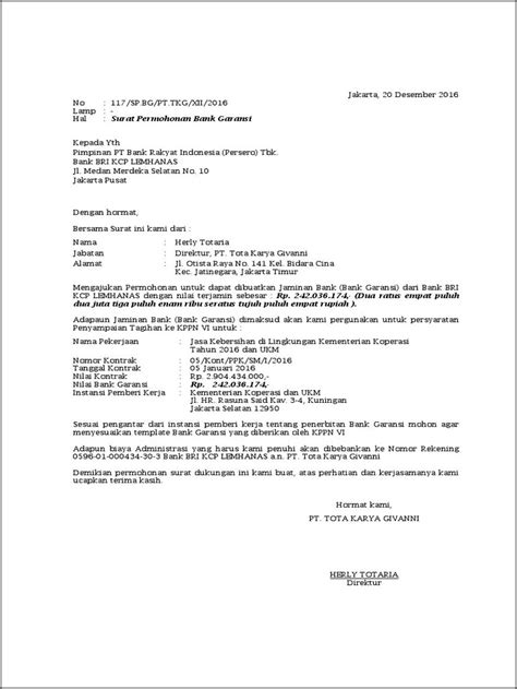 Contoh Draft Surat Pernyataan Penerbitan Bank Garansi Bri Surat