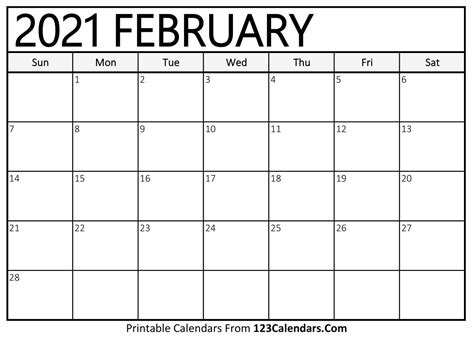 Now, let's move to the second month of this year. Printable February 2021 Calendar Templates | 123Calendars.com