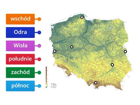 Mapa Polski Kierunki Geograficzne Rzeki Rysunek Z Opisami