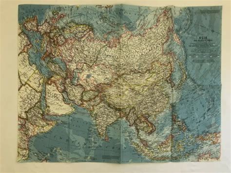 December 1959 National Geographic Original Map Of Asia And Adjacent