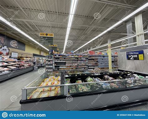 Walmart Grocery Store Interior Freezer Coffin Case Back Aisle Editorial