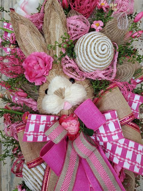 Sisal Bunny Head Wreath Pink Bunny Wreath Sisal Bunny Easter Etsy
