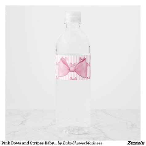 Pink Bows And Stripes Baby Shower Water Bottle Water Bottle Label