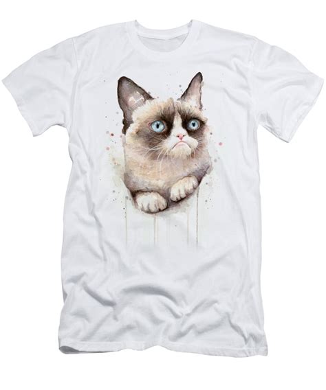 Grumpy Cat Watercolor T Shirt For Sale By Olga Shvartsur