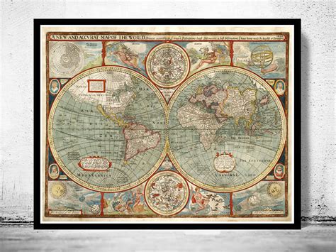 Old World Map 1627 Two Hemispheres Vintage Maps And Prints