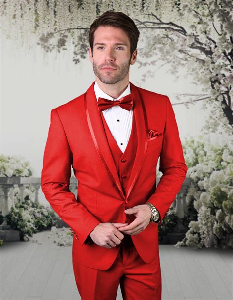 Statement Bellagio 14 Red Pc Fancy Suit With Matching Bow Tie Modern
