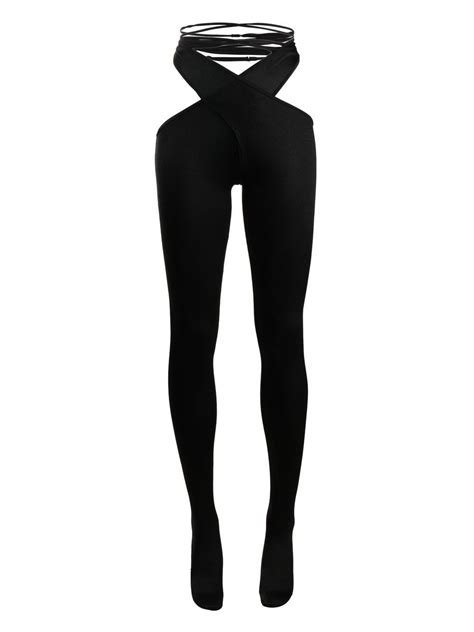 Wolford Mugler Cutout Lace Up Stretch Satin Tights In Black Modesens