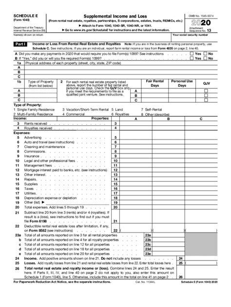 Irs 1040 Schedule E 2020 Fill Out Tax Template Online Us Legal Forms